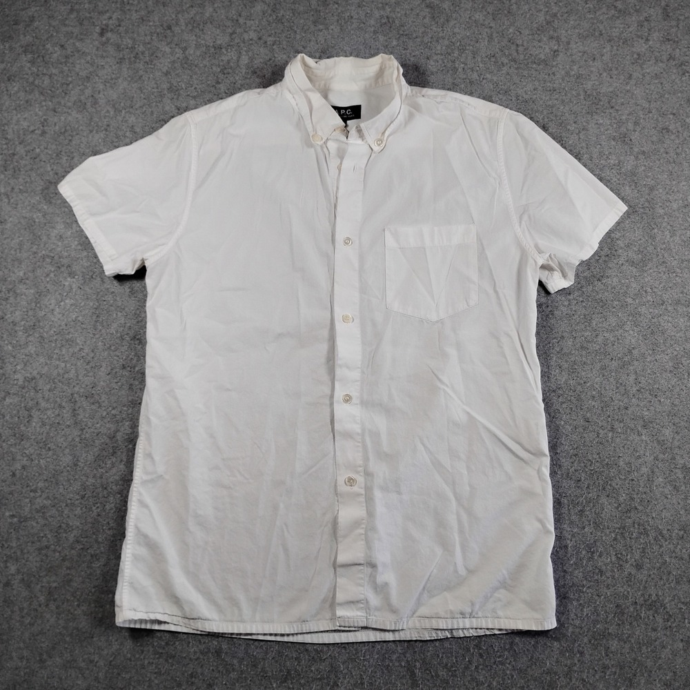 APC Mens White Short Sleeve Button Down Shirt Small Cotton Rue Madame Paris